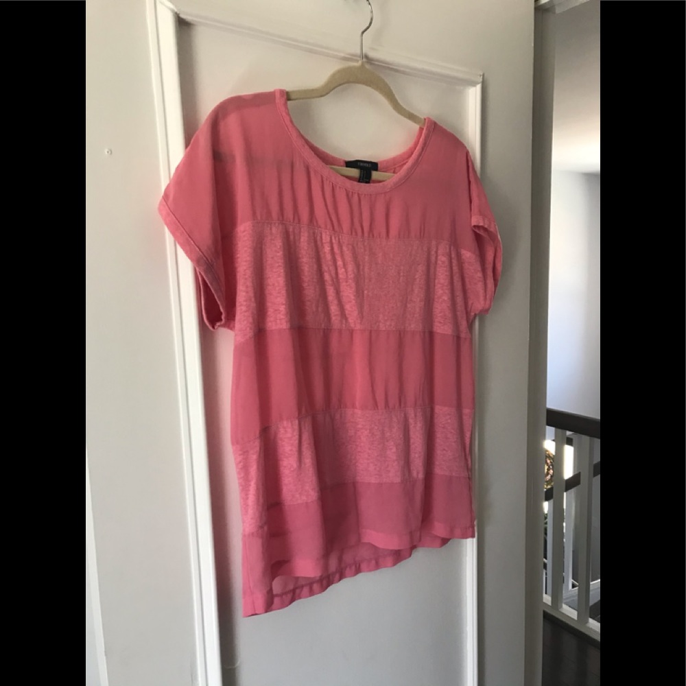 Forever 21 Barbie Pink Sheer/Solid Panel Short Sleeve Tee - Picture 10 of 15